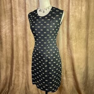 Vintage Geometric Mini Dress 60s Sleeveless Sheath Black Mid Century Retro Mod